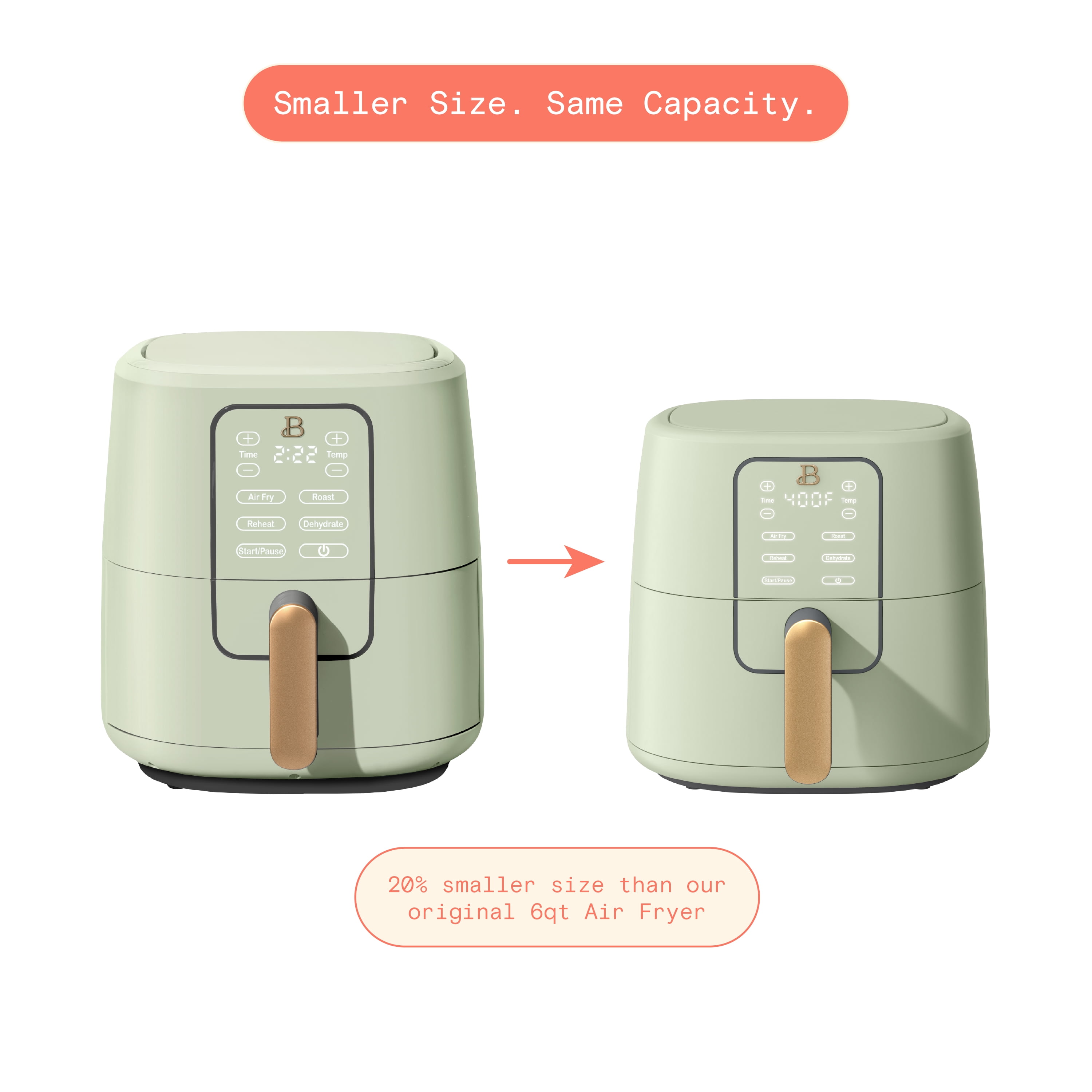 Beautiful 6 Qt Air Fryer with TurboCrisp Technology, EverGood Non-Toxic Ceramic Nonstick Coating, Sage Green by Drew Barrymore