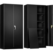 Greenvelly Metal Storage Cabinet with Lock,71" Metal Garage Cabinet with 2 Doors and 4 Adjustable Shelves,Lockable Storage Organization, Steel Tool Cabinets for Office,Home,Garage,Gym,School (Black)
