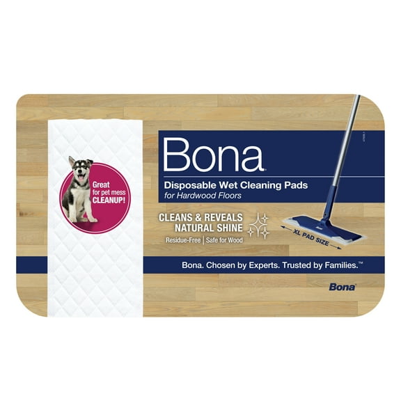 Bona Disposable Wet Cleaning Pads for Hardwood Floors, Unscented