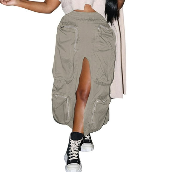 Sngxgn Women's Elegant High Waist A Line Flared Midi Skirt(Khaki,M)