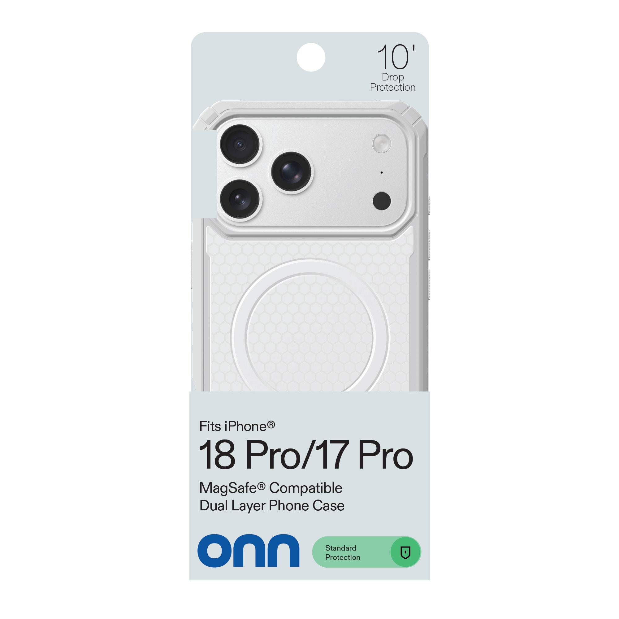 onn Honeycomb Dual-Layer Phone Case for iPhone 18 Pro / 17 Pro, MagSafe Compatible - White