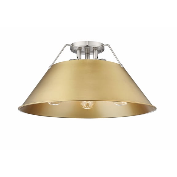 3306-3FM PW-BCB-Golden Lighting-Orwell - 3 Light Flush Mount-9.25 Inches Tall and 18.75 Inches Wide-Pewter Finish-Brushed Champagne Bronze Shade Color