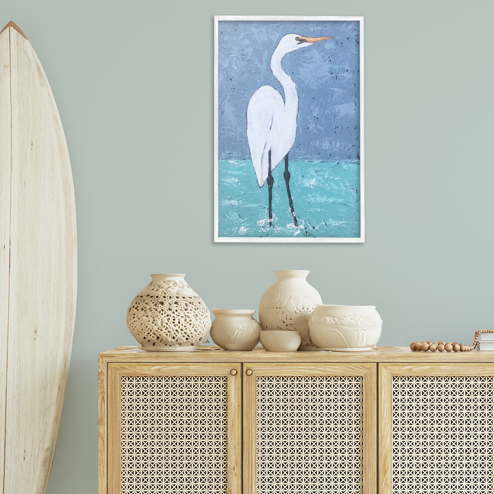 Stupell Industries Sea Heron Standing Animals & Insects Painting White Framed Art Print Wall Art, 20 x 30
