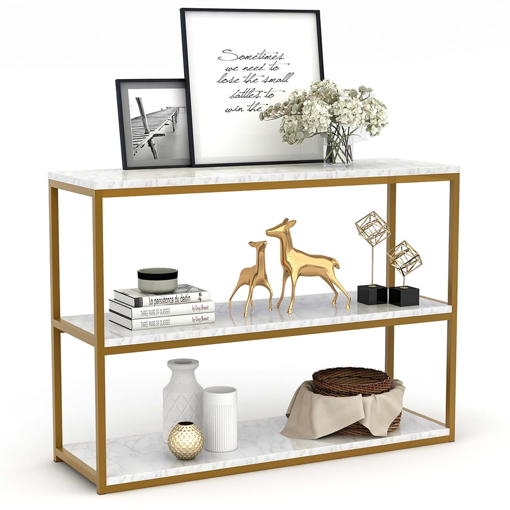Tribesigns Creamy White Console Sofa Table with Gold Metal Frame for Living Room 