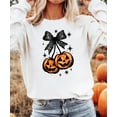 thumbnail image 2 of Halloween Sweatshirt for Women, Teens and Kids Jack-O-Lantern Pumpkin & Black Bow Sweater White Sweatshirt Adult Medium, 2 of 4