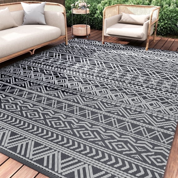 SIXHOME Outdoor Rug 6'x9' Waterproof Reversible Patio Rug Plastic Straw Lightweight Indoor Outdoor Rug for RV Camping Deck Balcony Boho Porch Decor Beige and Brown
