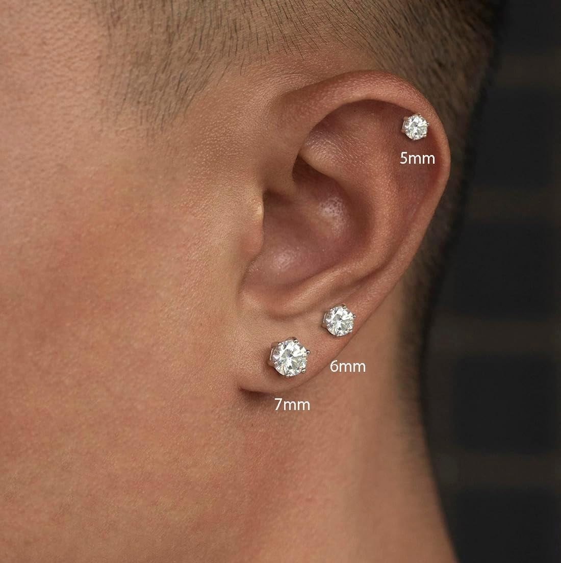 Solid 925 Sterling Silver Cubic Zirconia Stud Earrings for Women Teens Round CZ Stud Earrings 3 Pairs Stud Earrings Set Simulated Diamond Studs