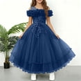 thumbnail image 2 of WRKEKC Girls Floral Dress Sleeveless One Shoulder Sequin Sparkle Tulle Wedding Pageant Gown Breathable for 7-13 Years, 2 of 6