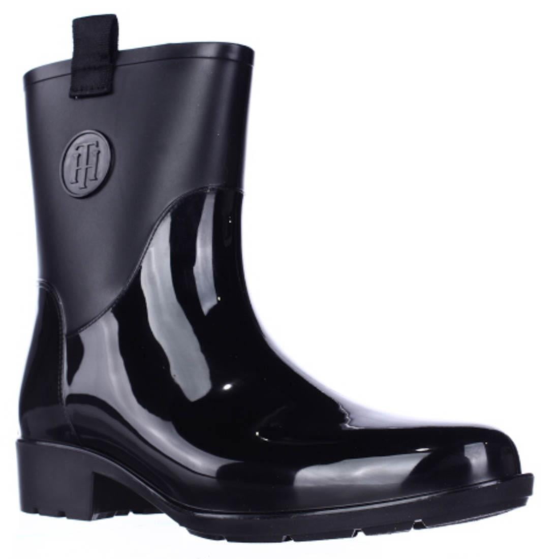 womens tommy hilfiger khristie pull on tab ankle rain boots - black ...