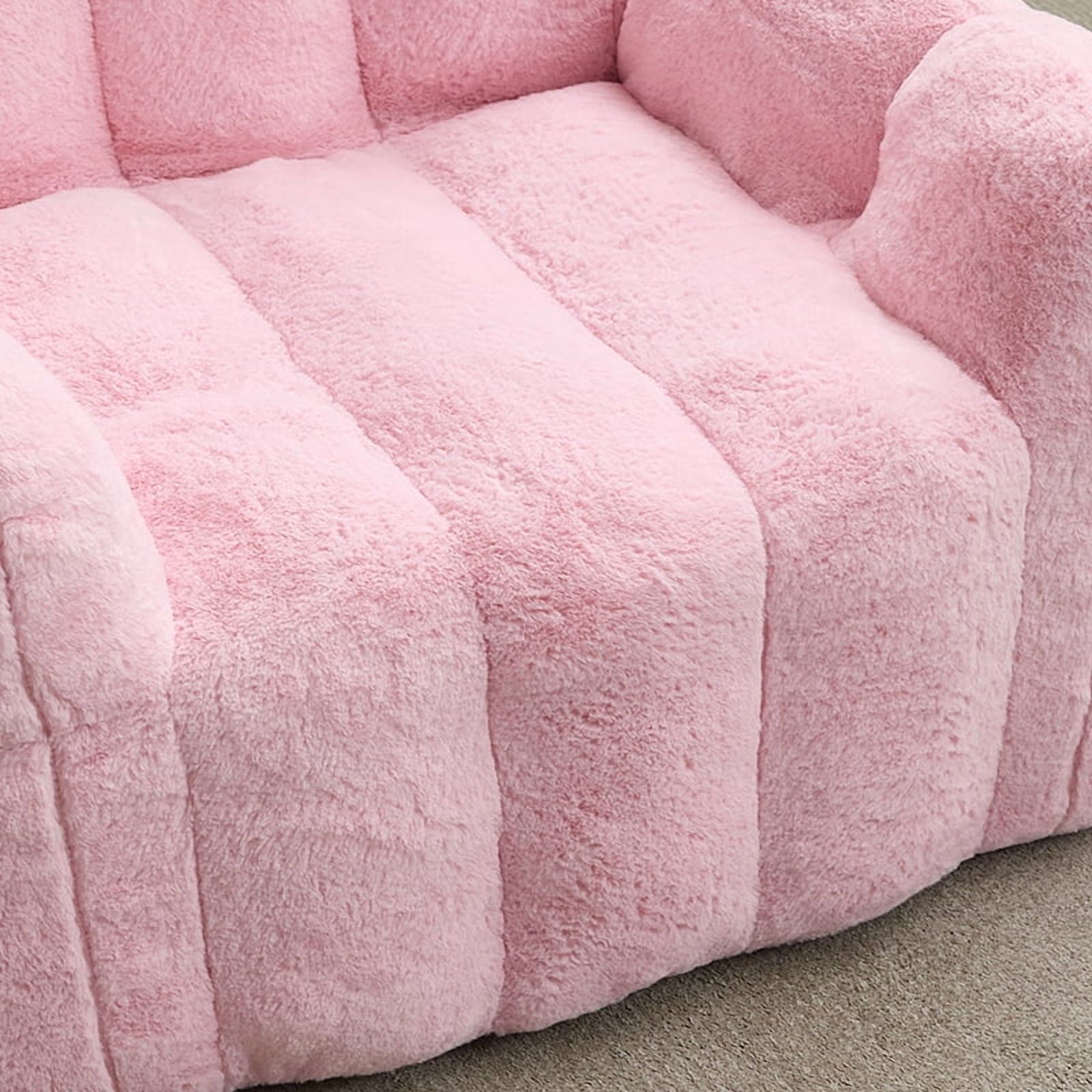 Peispie Giant Fluffy Bean Bag Chair for Adults, Oversized Memory Foam Floor Sofa Lounge Chair with Armrests, Comfy Stuffed Accent Reading Chair for Bedroom & Living Room, No Assembly, Pink