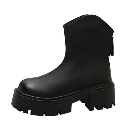 OJSFQUFP Womens Shoes Winter Warm Boots Women s Autumn and Winter Fashion Thick Soled Round Head Heel Skinny Boots with Zipper Back Elevating Boots Women Rain Boots Black 38