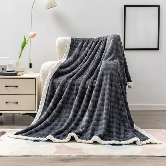 Manta de forro polar de 59 x 40 pulgadas para sofá, suave, cálida y esponjosa, color crema liso, decorativa y a rayas, ideal para regalar.
