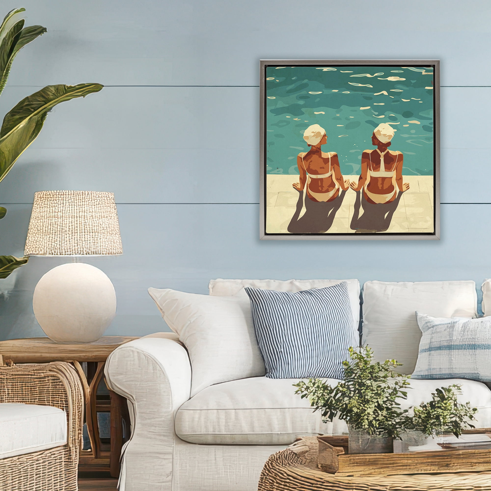 Stupell Industries Swimmer Friends Duo Gray Framed Floater Canvas Wall Art, design by Layla Oz