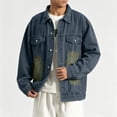 thumbnail image 6 of Mens Denim Jackets Relaxed Fit Trucker Oversized Jean Chest Pockets Classic Comfy Button(Navy,L), 6 of 7