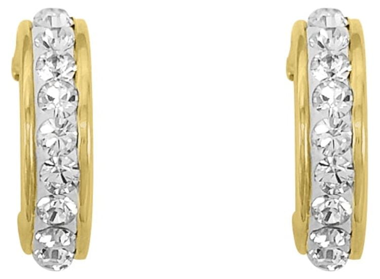 Brilliance Fine Jewelry 14K Gold Plated Sterling Silver Crystal Studs and Hoop Children’s Earrings Set