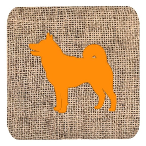 Shiba Inu Burlap And Orange Foam Coasters - Set 4- 3.5 x 3.5 In.