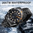 thumbnail image 5 of Reloj de buceo para hombre Cristal de zafiro recubierto con AR Bisel giratorio Reloj automático con corona atornillada Reloj de pulsera de acero inoxidable resistente al agua 20ATM Blanco súper brillante Todo negro, 5 of 5