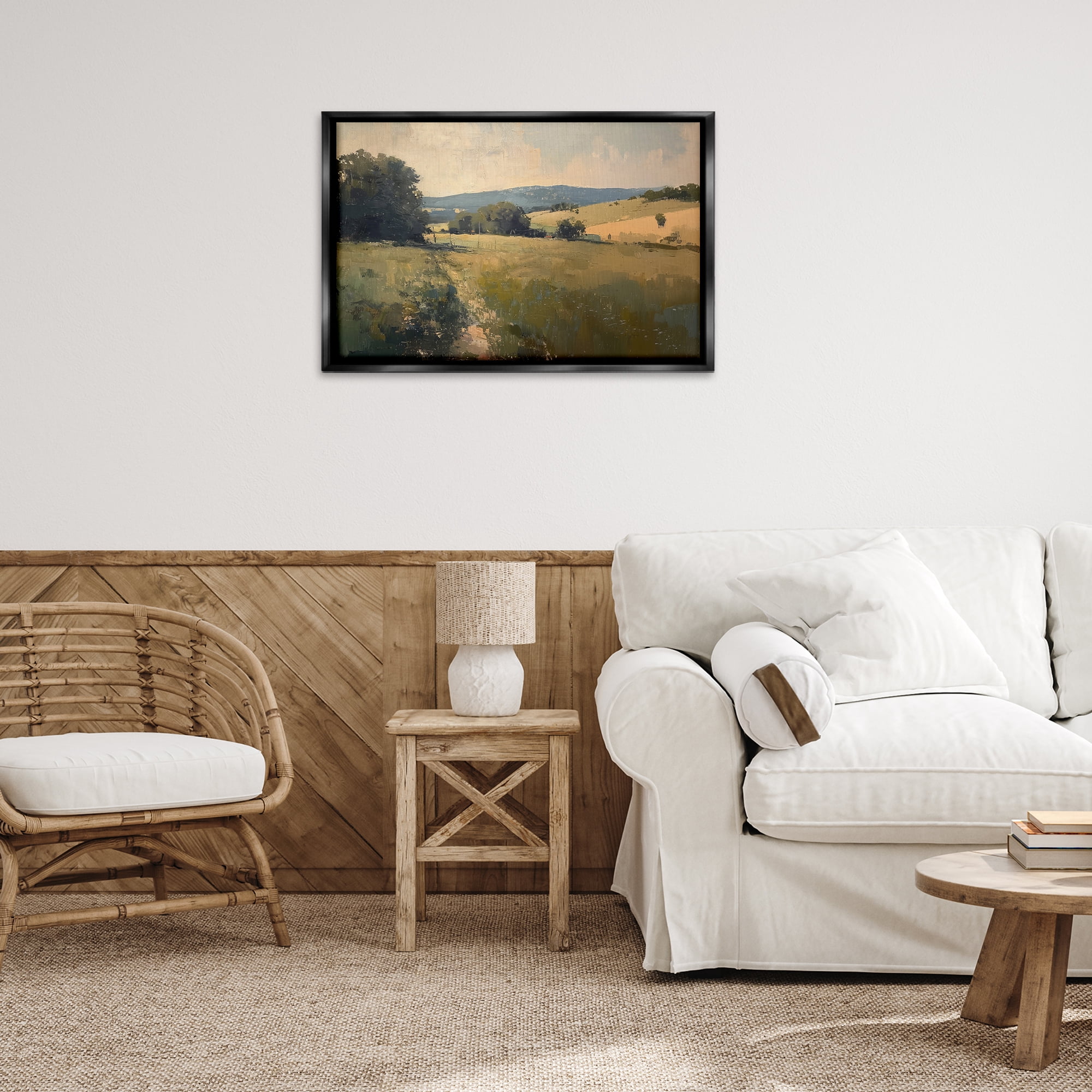Stupell Industries Vast Country Landscape Landscape & Nature Painting Black Floater Framed Canvas Art Print Wall Art, 31 x 21
