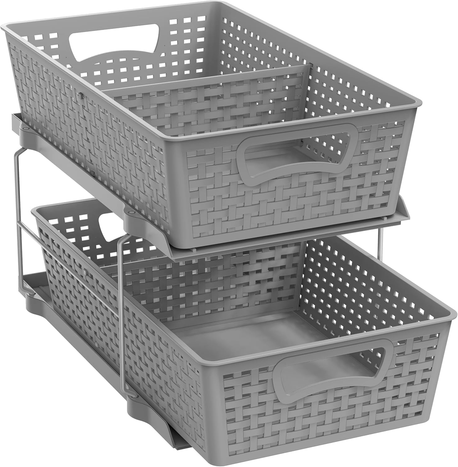 2 Tier Bathroom Storage Organizer Tray Sliding Drawer Under Sink Cabinet Organizer White