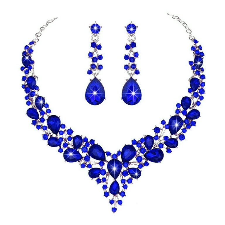 rygai 1 Set Wedding Earrings Extension Chain Faux Crystal Rhinestone Inlaid  Dress Up Glitter Dinner Women Jewelry Necklace Female Gift,Royal Blue -  Walmart.com