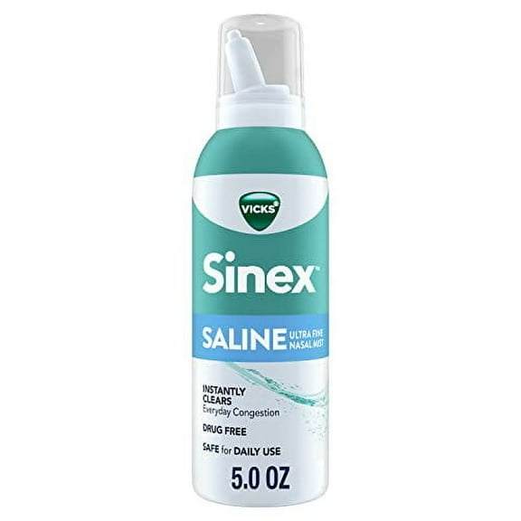 Vicks Sinex Saline Nasal .. Spray, Drug Free Ultra .. Fine Mist, Clear Everyday .. Sinus Congestion Fast, Clear .. Mucus from a Cold .. or Allergy, Daily Use .. 5.0 fl oz