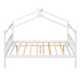 thumbnail image 4 of Full Size House Bed Frame, Wood Platform Bed with Twin Size Trundle, Decorative Canopy Bed Top, Sturdy Frame Wood Legs Supprot, No Box Spring Needed, White, 4 of 9