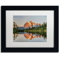 Trademark Fine Art 'Picture Lake Sunset' Canvas Art by Pierre Leclerc, White Matte, Black Frame