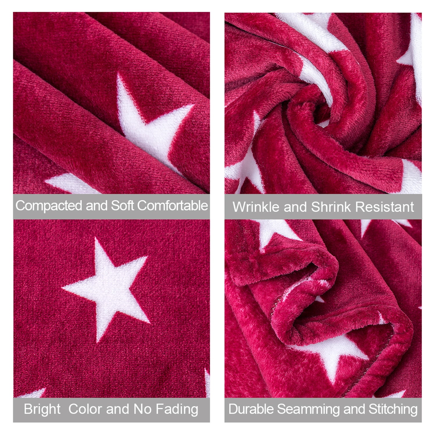 JML Soft Flannel Fleece Throw Blanket, Burgundy Star, Standard Throw