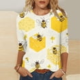 thumbnail image 3 of JTZGDY Fashion 3/4 Length Sleeve Crewneck T-Shirts for Women Cute Bee Printed Summer Tunic Tops Loose Oversized Graphic Holiday Gift Tees Blouse Yellow#06 XXXXL, 3 of 6