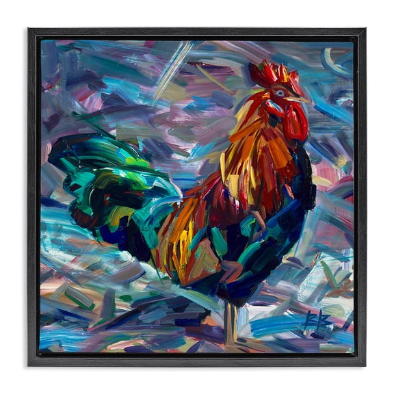 Stupell Industries Modern Abstract Crosshatch Rooster Black Floating Frame Canvas Art, 18 x 18, by Borcherding