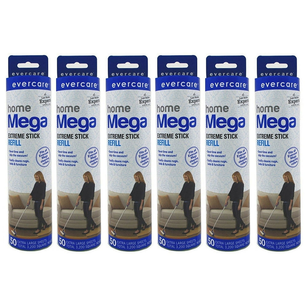 evercare Pet Mega Extreme Surface Coverage Lint Roller Refill, (6 Pack)