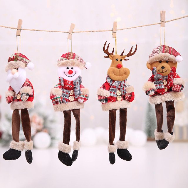 4 piezas de adornos navideños, adornos colgantes con forma de árbol de Navidad, muñeco de nieve, anciano y títere