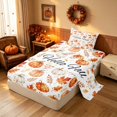 thumbnail image 2 of Homewish Watercolor Pumpkin Twin Sheets, Hello Fall Print Bedding, Cream Orange, 3-Piece (1 Flat Sheet, 1 Fitted Sheet and 1 Pillowcase), 2 of 6