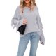 thumbnail image 3 of VISgogo Suéter de talla grande para mujer, suéter de punto con flecos de cuello redondo de manga larga de color sólido informal VISgogo moda, 3 of 6