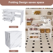 4-in-1 Folding Sewing Table with Lockable Wheels - Multi-Functional Craft Station, End Table, Computer Desk, and Kitchen Storage with Shelves - White Rolling Sewing Machine Table for Apartments