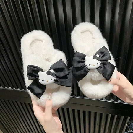 

Sanrio Hello Kitty Cotton Slippers for Women Winter Cartoon Indoor Outdoor Shoes Cute Plushie Slipper Christmas Gifts for Girls