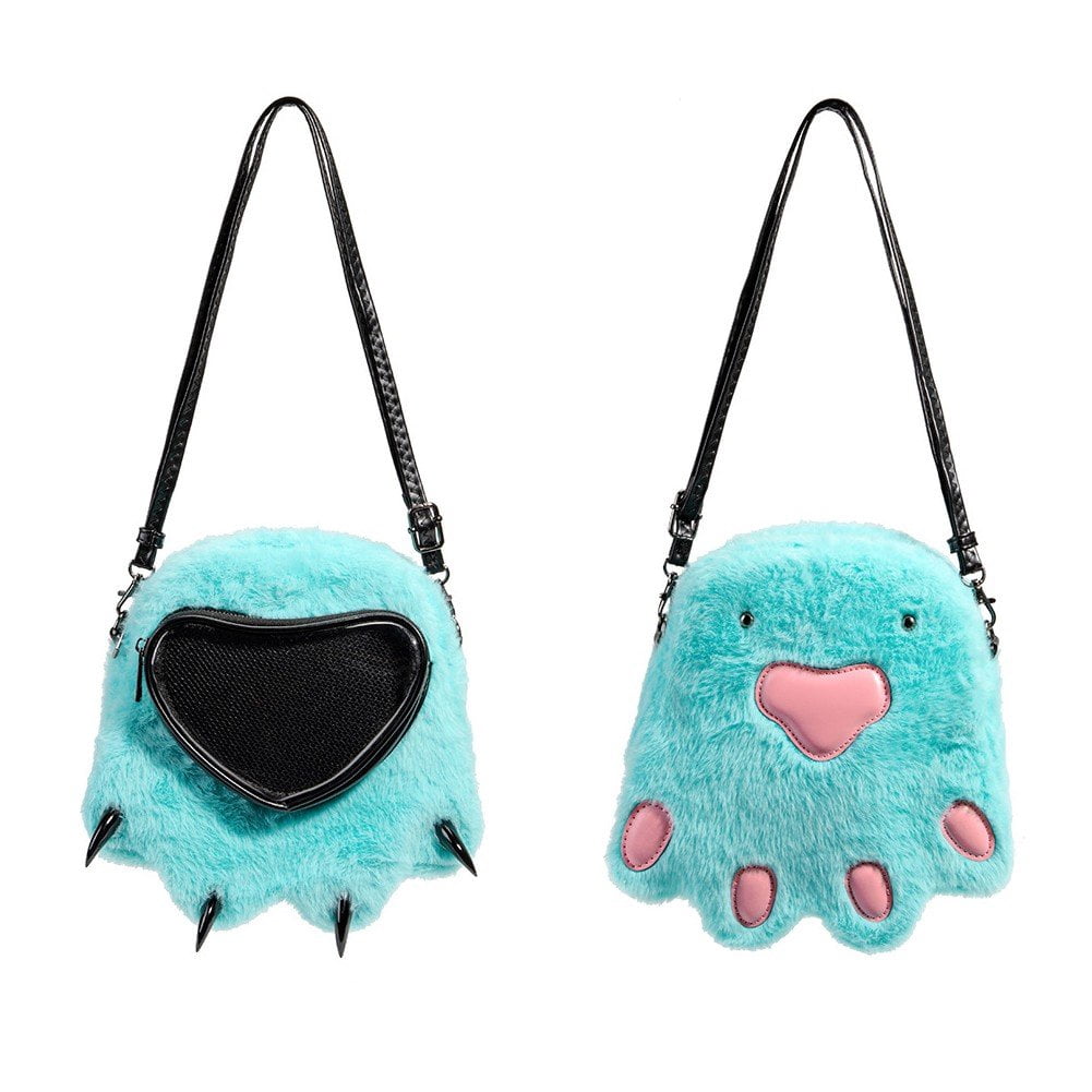 Hzzsbu Cute Paw Shape Plush Ita Bag Crossbody Sling Bag with Display Insert for Women