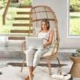 thumbnail image 2 of Craftian Egg Chair, Wicker Outdoor Patio 360° Swivel Lounge Chair, 400lb Capacity Rotating Basket Chair - Beige, 2 of 10