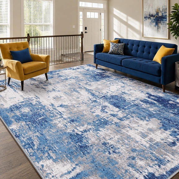 Washable 6' x 9' Abstract Area Rug Blue Gray