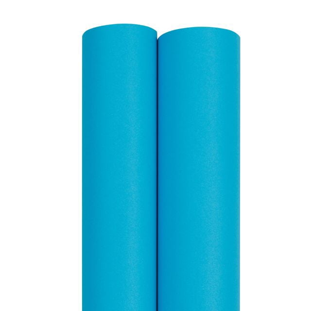 JAM Paper Matte Wrapping Paper, 52.6 Sq ft Total (17 in x 18 Ft Each), Bright Blue/Peacock Blue, 2 Rolls