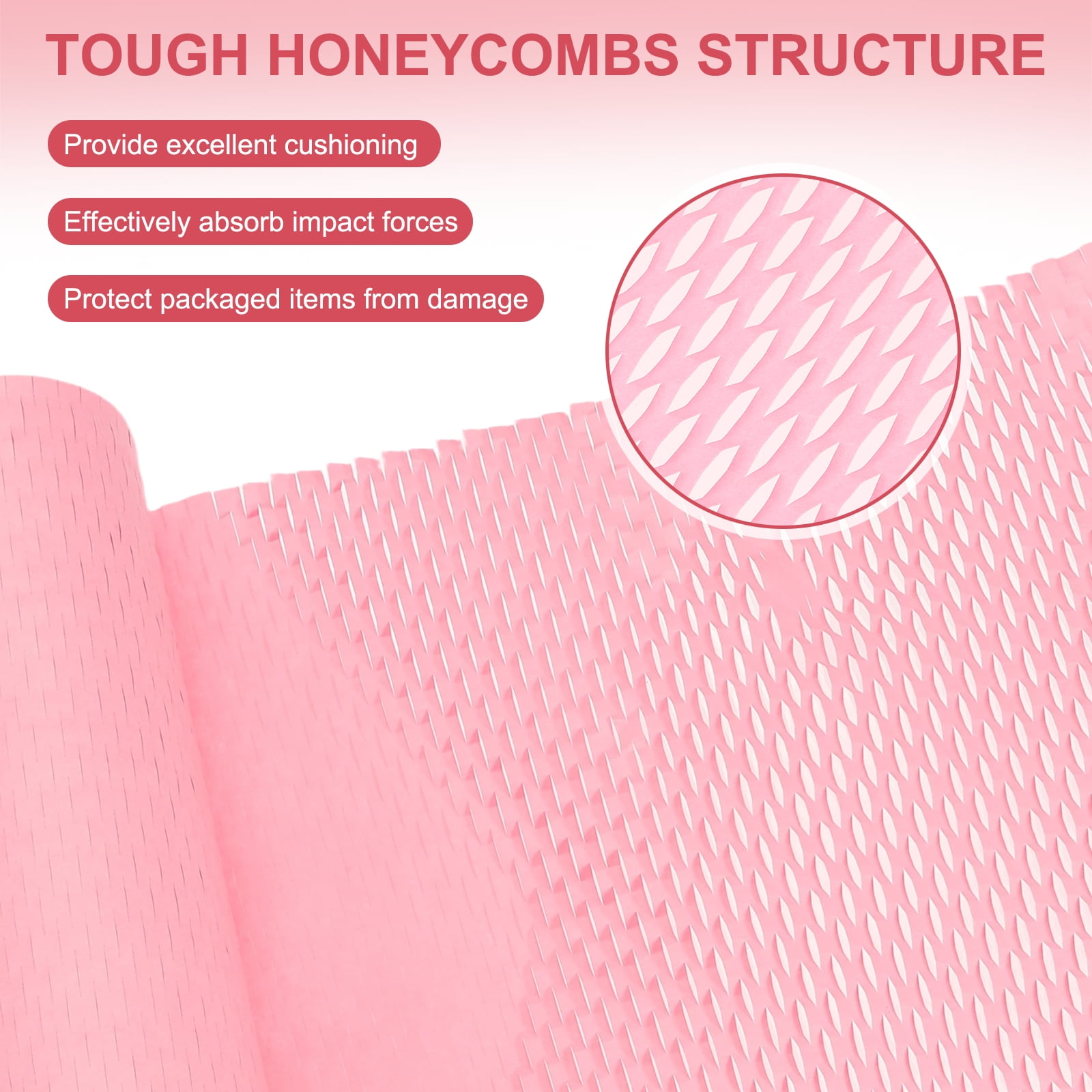 Uxcell Honeycombs Packing Paper Wrap, 12 Inch x 98 ft Wood Pulp Kraft Paper Bubble Pack Wrap Roll for Packing Shipping Moving, Pink