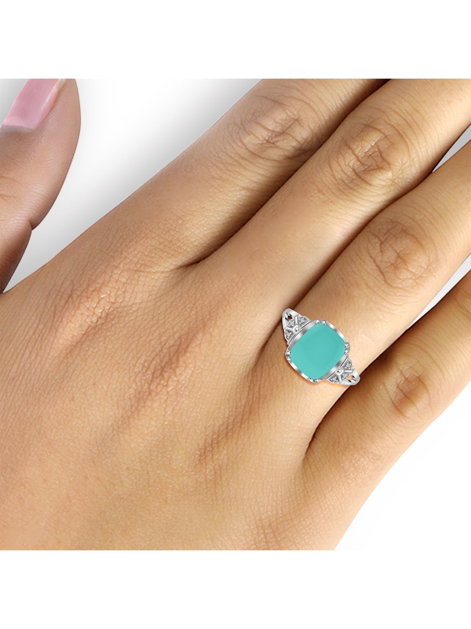 JewelersClub Chalcedony Ring Birthstone Jewelry – 5.00 Carat Chalcedony 0.925 Sterling Silver Ring Jewelry with White Diamond Accent – Gemstone Rings with Hypoallergenic 0.925 Sterling Silver Band