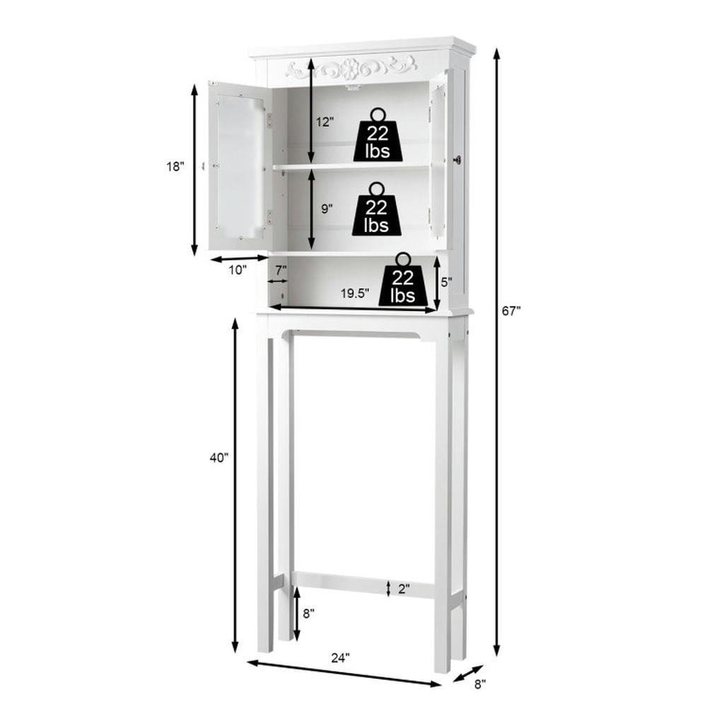 Finihen Toilet Storage Cabinet, Bathroom Cabinet Organizer, Bathroom Space Saver Carved Top Toilet Rack with Adjustable Shelf, for Bathroom, White