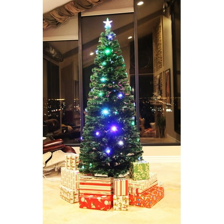7.5 FT PRE-LIT MULTI COLOR LED & FIBER OPTIC CHRISTMAS TREE - BRIGHT STAR