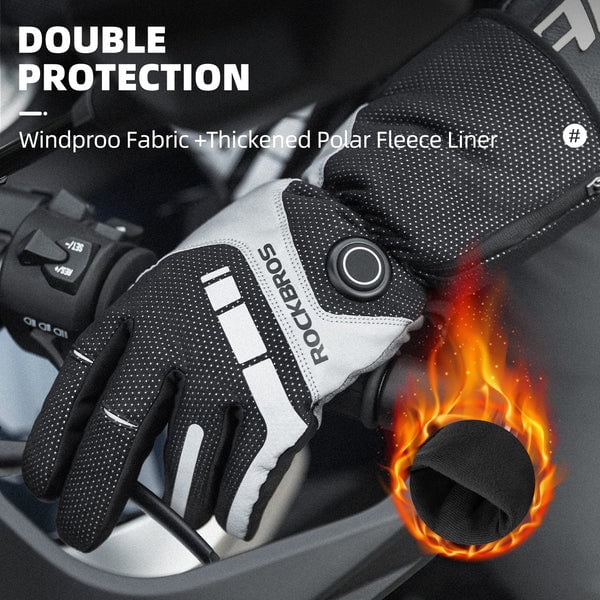 ROCKBROS Electric Winter Heating Gloves Rechargeable Thermal Mittens Cycling Gloves with Hidden Pocket Design Touchscreen Sensitive Waist Hook 3 Gear Adjustment Gloves