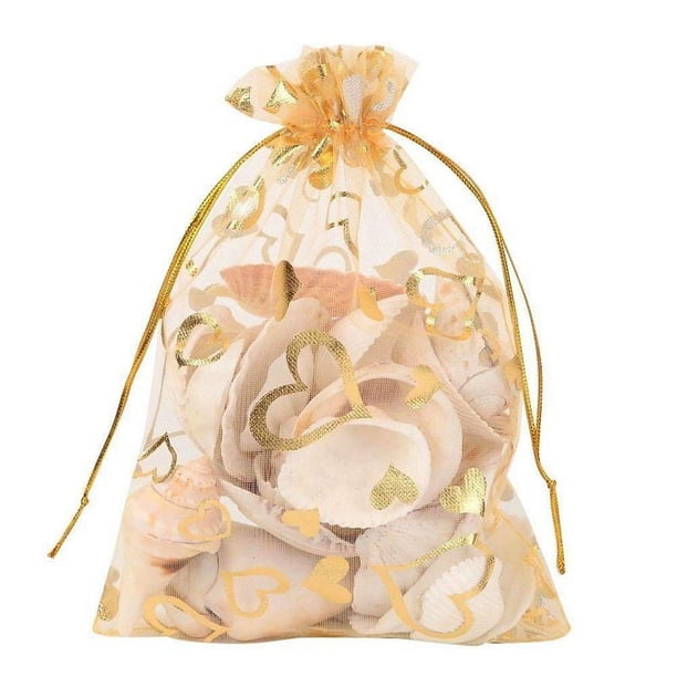 100 Piezas 9X12Cm Bolsas De Joyería De Organza De Corazón De Lazo De Tejido Fino Bolsos Del Regalo Del Favor De La Navidad Del Banquete De Boda ()