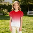thumbnail image 4 of Twczz Girls Gradient T-Shirt- Summer Casual Crewneck Puff Short Sleeve Cute Kids Fashion Tops Red Size 10, 4 of 8