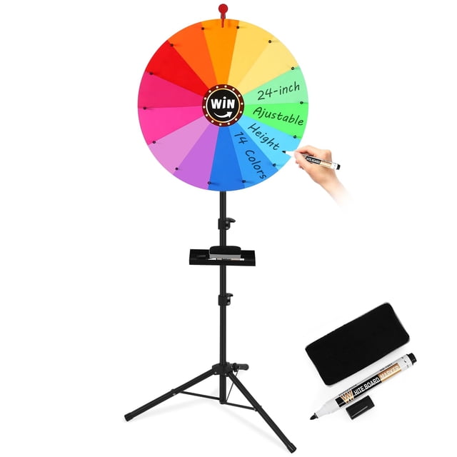 GADFISH Roue de Prix Rotative de 24 Pouces, Rotation Réglable de 37 Pouces-65 Pouces pour Jeu de Gribouillage, Roue de Prix Rangeable avec Support, Roue de Fortu
