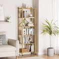 thumbnail image 2 of Nbcleanic 6-Tier Foldable Storage Shelf with Wheels, No Assembly Metal Rack Shelves for Living Room Office Bedroom, Bookcase for Adult (Gold), 2 of 6