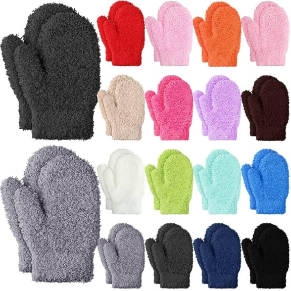 16 Pairs Toddler Gloves Warm Fleece Kids Mittens Winter Stretch Knit Gloves Soft Lightweight Mittens for Boys and Girls